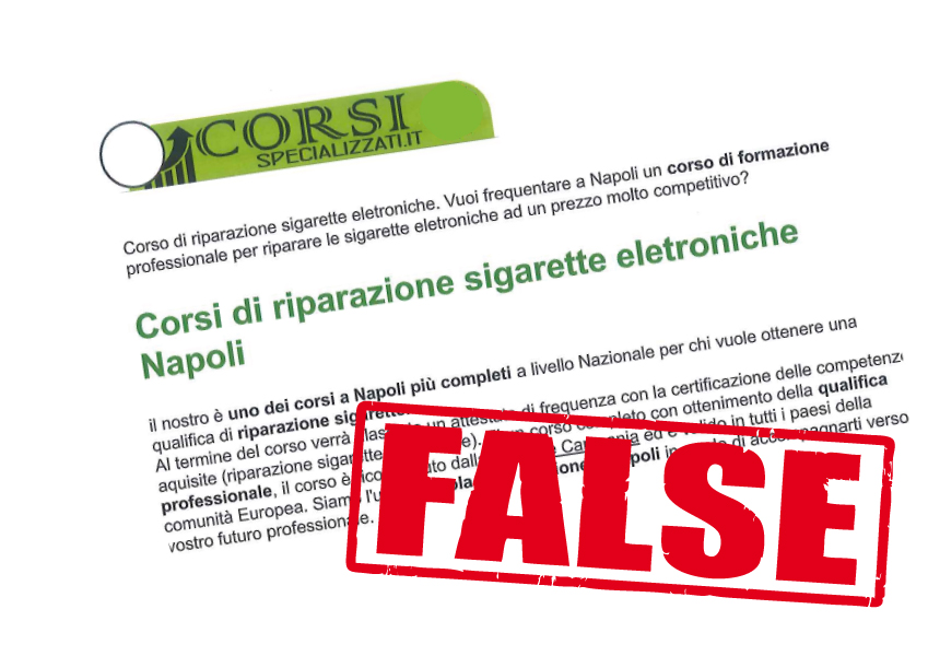 Enti formativi che promettono qualificazioni inesistenti sulla sigaretta elettronica