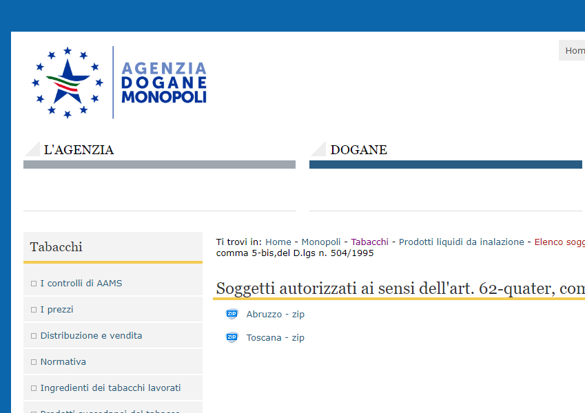 ADM/AAMS: Pubblicata la lista dei negozi specializzati autorizzati alla vendita di Liquidi