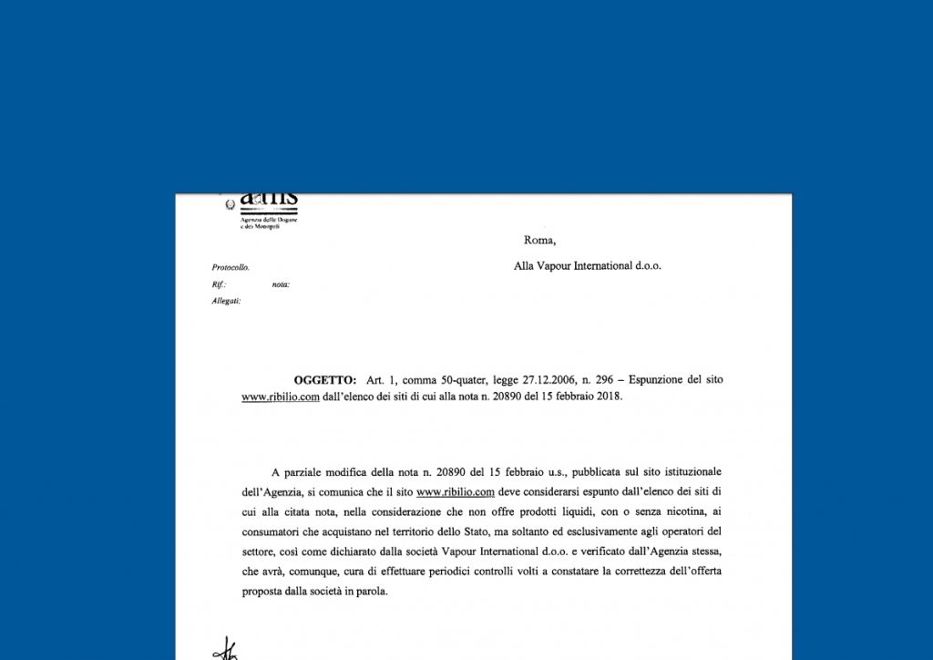 Ribilio riabilitato da AAMS: “non vende ai privati”